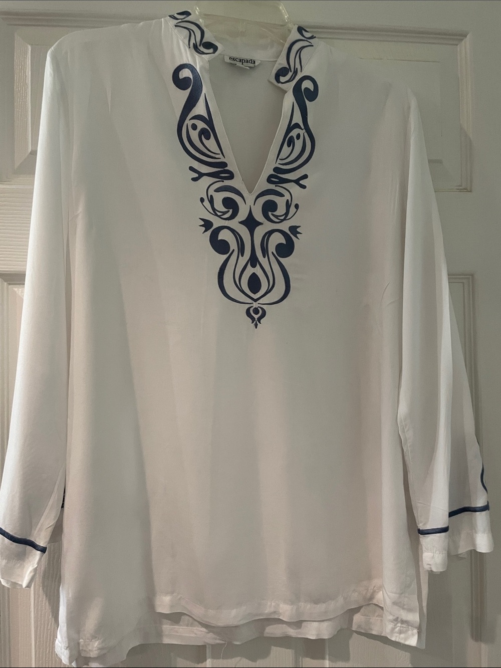 escapada White Tunic with Blue Embroidery